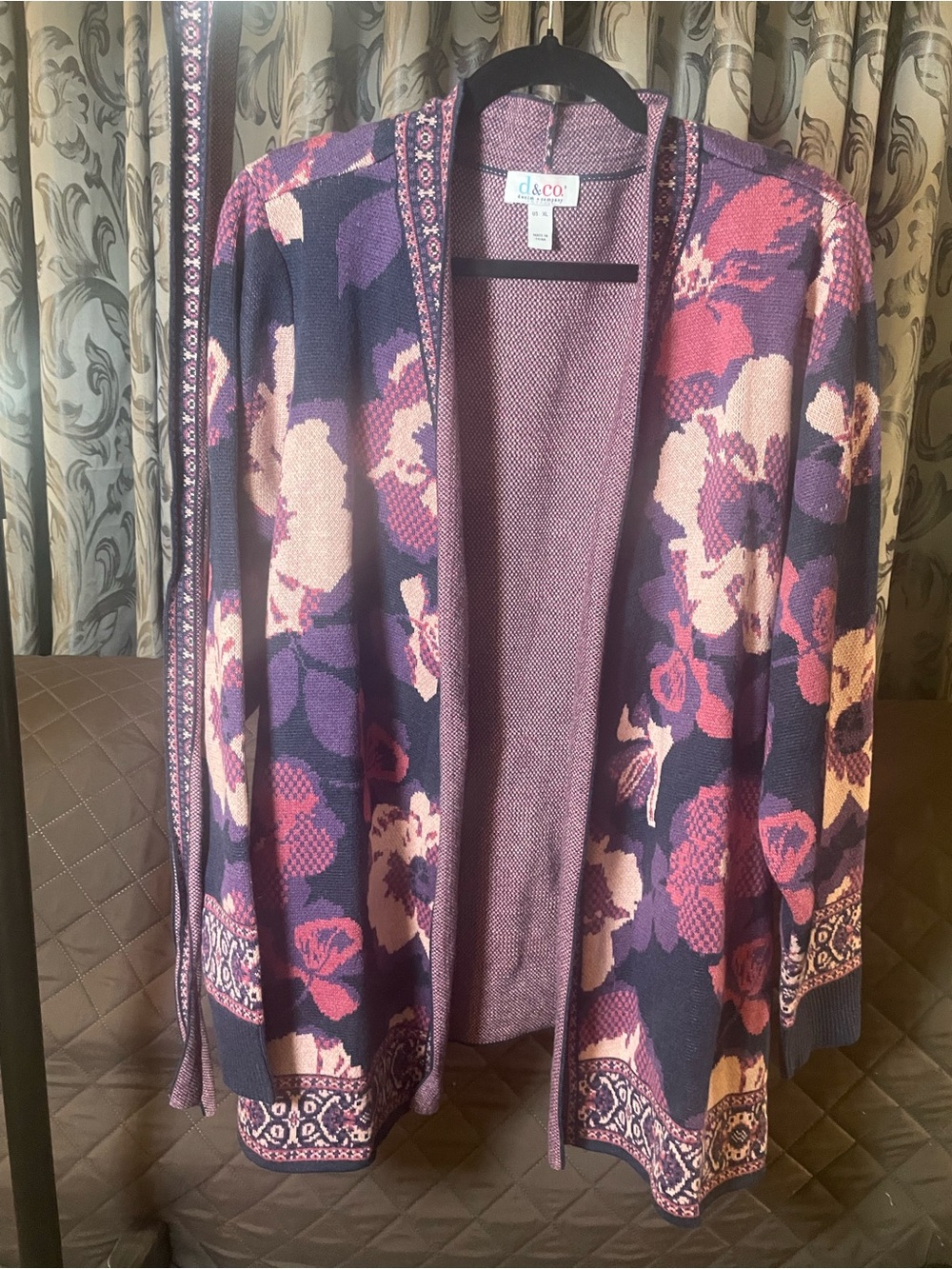 Floral Open-Front Cardigan in Purple/Pink